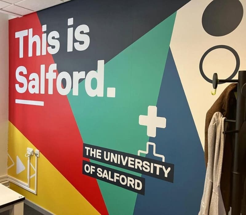Impression installs a custom wallpaper in the marketing, recruitment and external relations' offices at the University of Salford in Greater Manchester.
