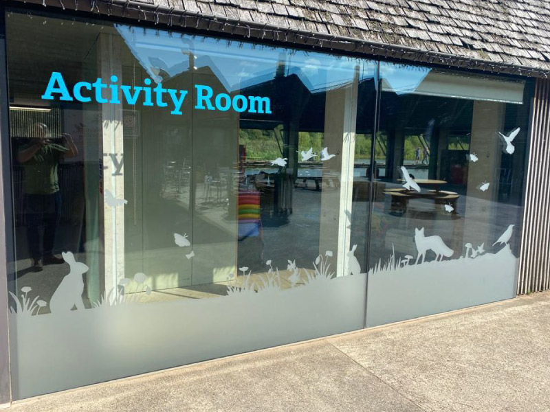 Wildlife-themed and branded window graphics and window vinyls printed and  installed by Impression, Bolton for The Activity Room at the Brockholes Nature Reserve site in Preston, Lancashire