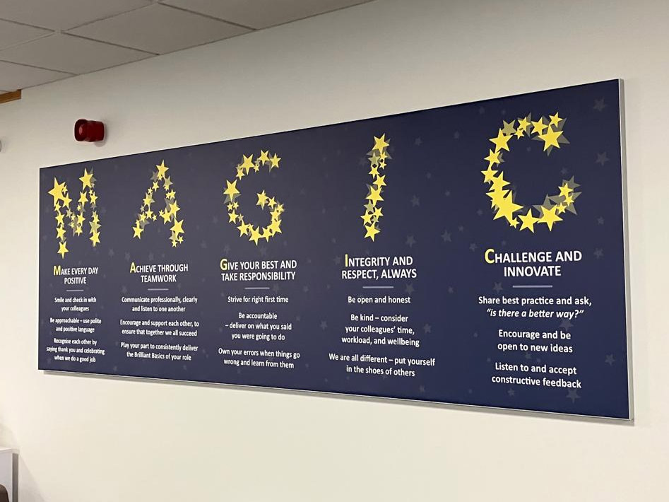 Values-led large format graphics and wall display printed and installed for Bunzl Retail Supplies in Manchester by Impression