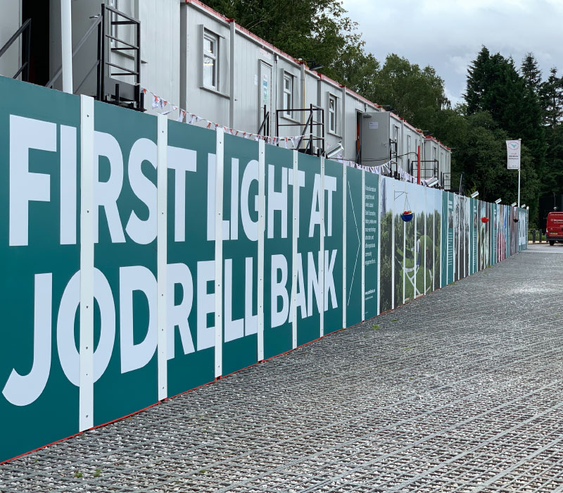 Print & installation of large format construction hoardings for Jodrell Bank, Macclesfield