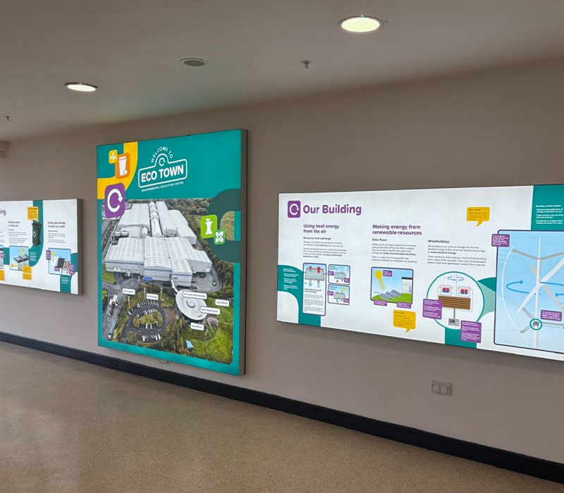 Illuminated signs printed and installed by Impression’s visual branding team to engage visitors