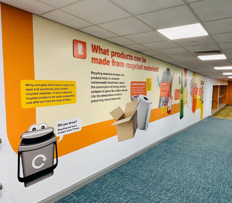 Large format wall artwork and graphics which engage young visitors at Lancashire County Council’s Eco Town