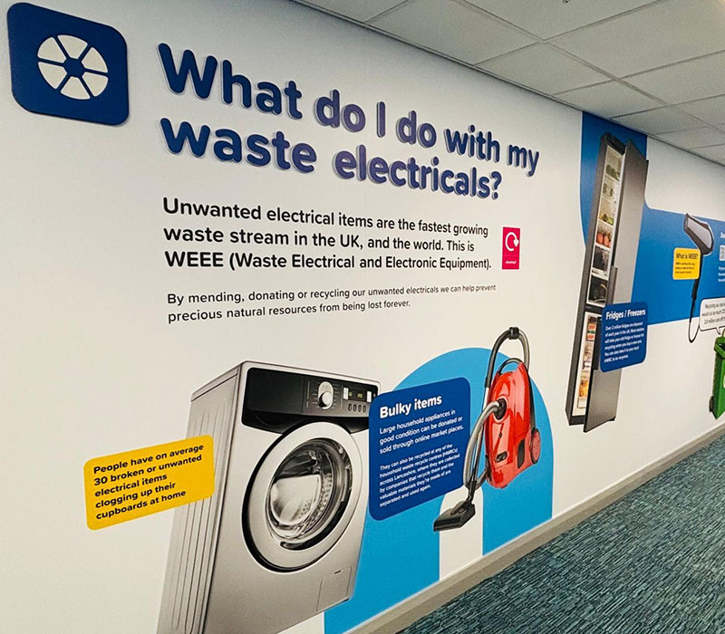 Offset acrylic lettering on large format wall artwork at Eco Town