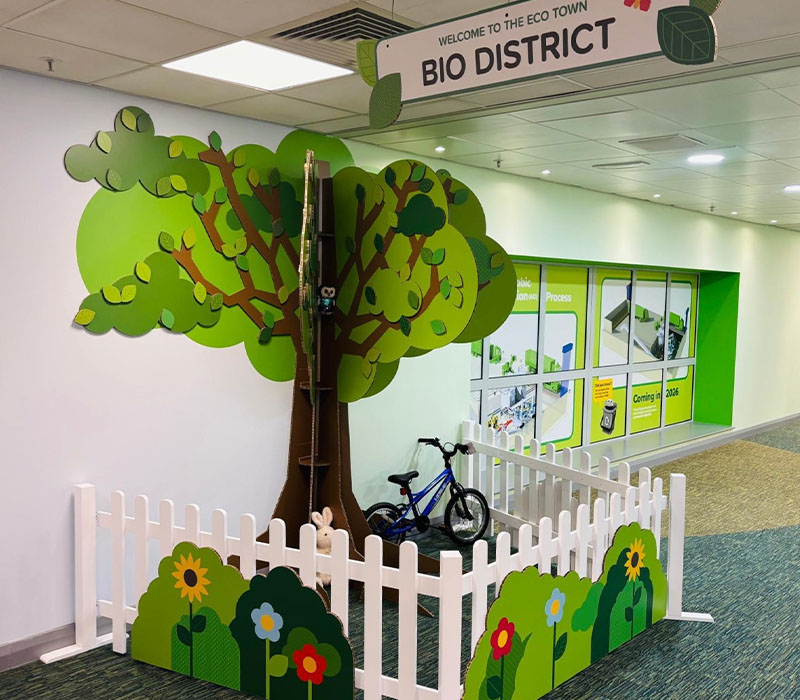 Lifesize sustainable tree prop, created using engineered cardboard.