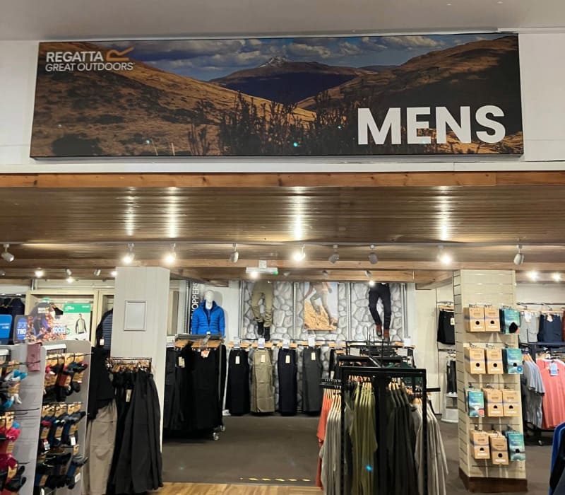 Impression installs hardwearing retail signage for Regatta at its store in Hawkshead Village, Ambleside, promoting its range of Men’s clothes.