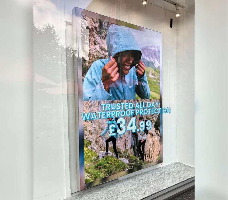 Simple but striking retail window display and retail graphics for this Regatta store in Bowness-on-Windermere, created & installed in-house by Impression.