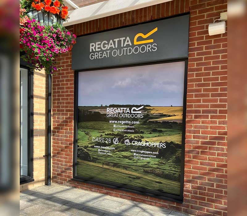 Large format exterior window graphic for Regatta Springfield.