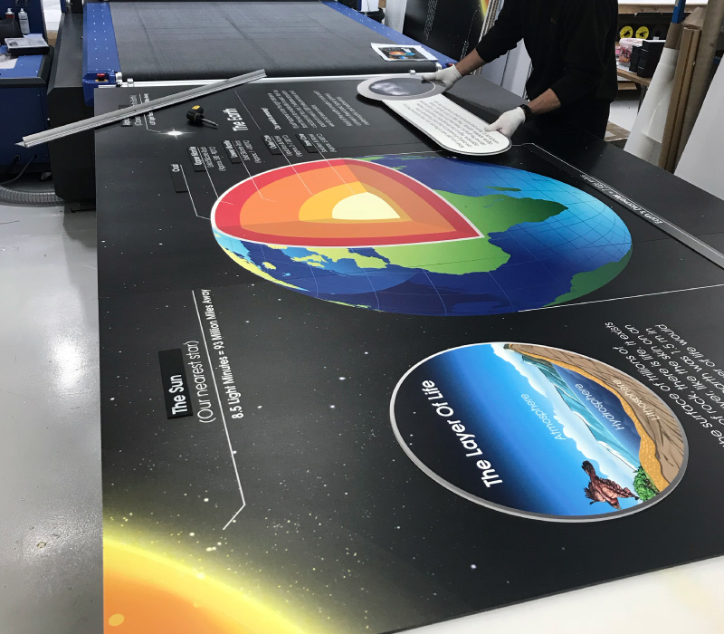 Large format educational wall graphics in production by Impression for Bolton Museum