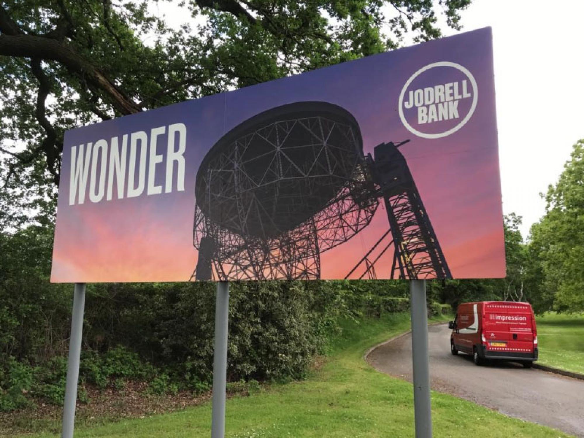 Impression supports the rollout of Jodrell Bank's modern new identity with signage & print across the UNESCO World Heritage Site