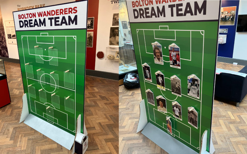 Bespoke Bolton Wanderers Dream Team interactive props for Bolton Museums Going to the Match exhibition