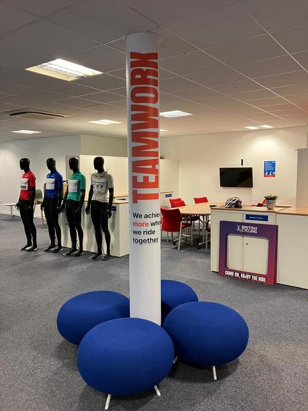 Reinforcing brand values with effective, long-lasting wall vinyls in the British Cycling office based in Manchester, printed and installed by Impression