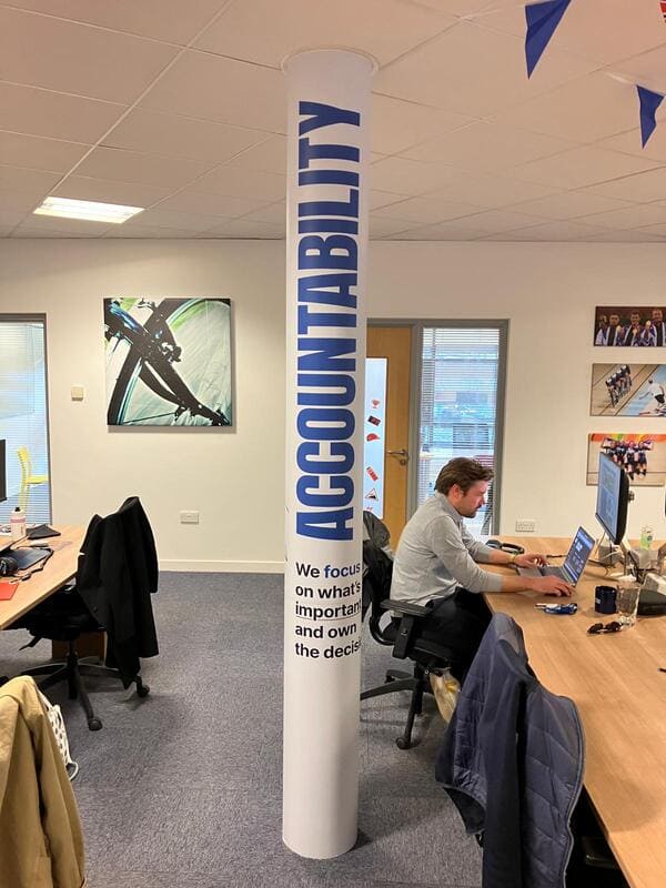 Impressionâs internal visual branding team capitalises on British Cyclingâs office space in Manchester and reinforces our clientâs brand values through crystal-clear, bespoke wall graphics