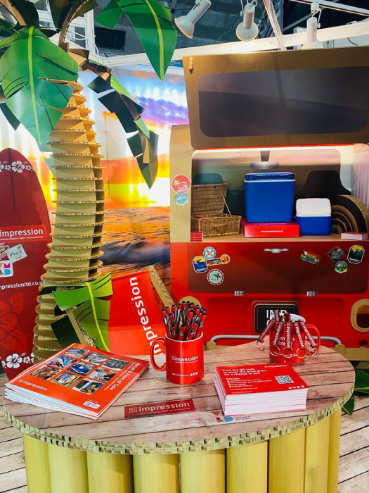 Exhibition stand designed and manufactured by our in house team using tough engineered cardboard for a sustainable display