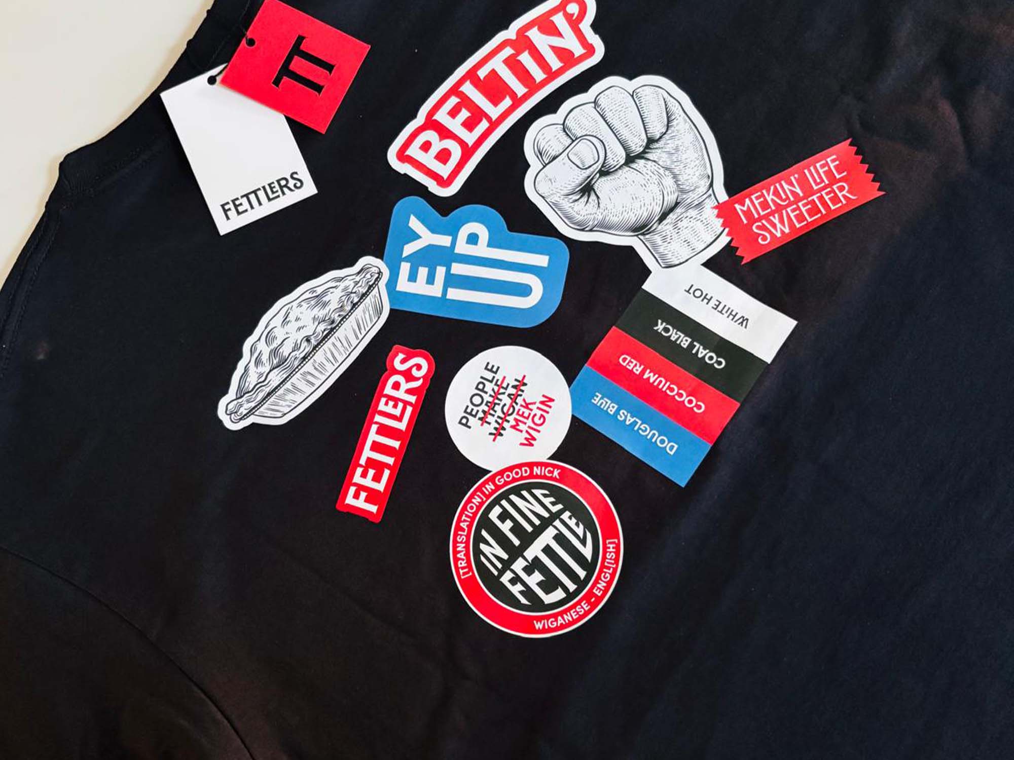 Tags and stickers to reinforce the Fettlers brand message